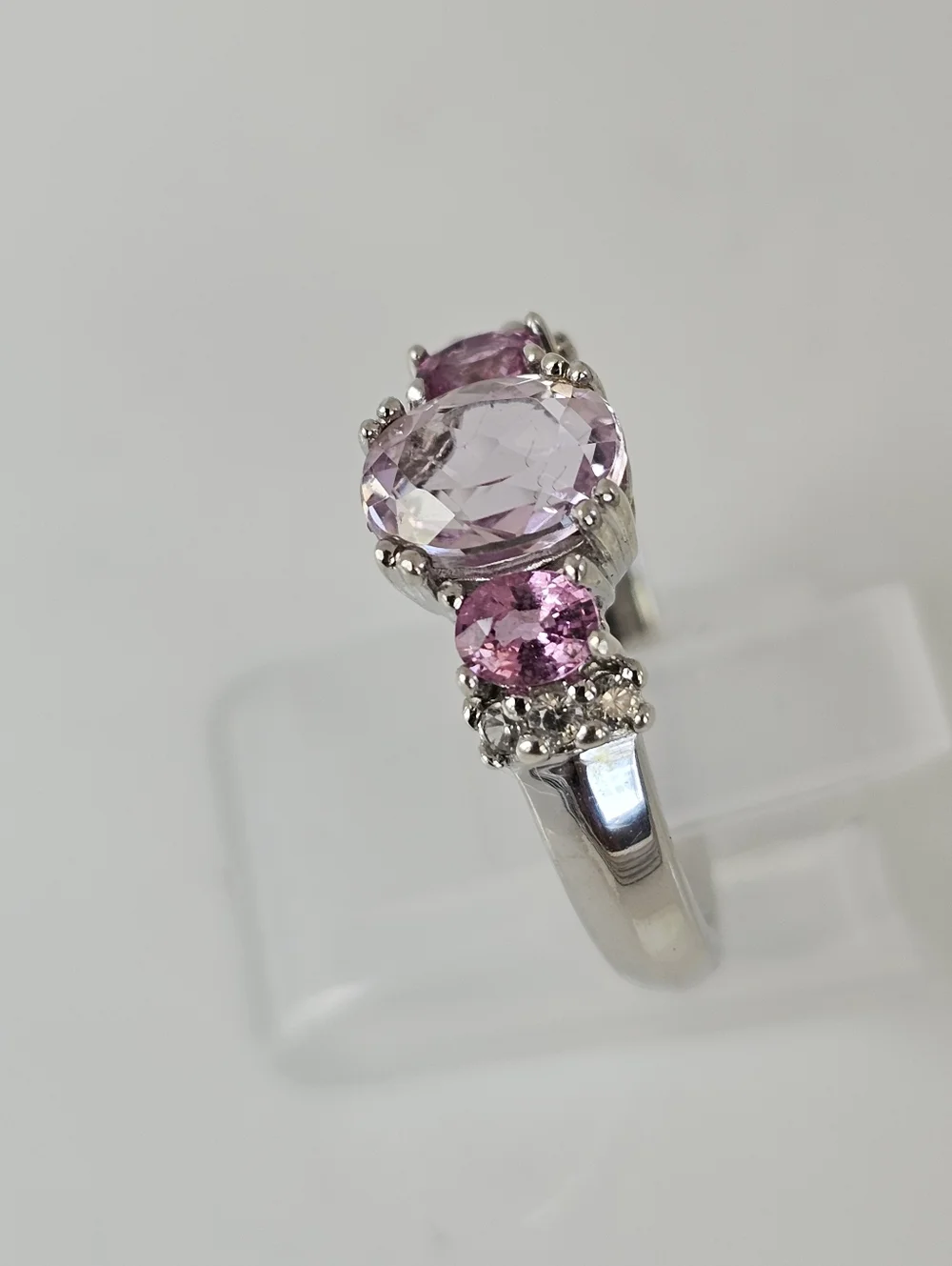Natural Kunzite & Pink Sapphire Ring Sterling Silver Rhodium Overlay Sz 7!